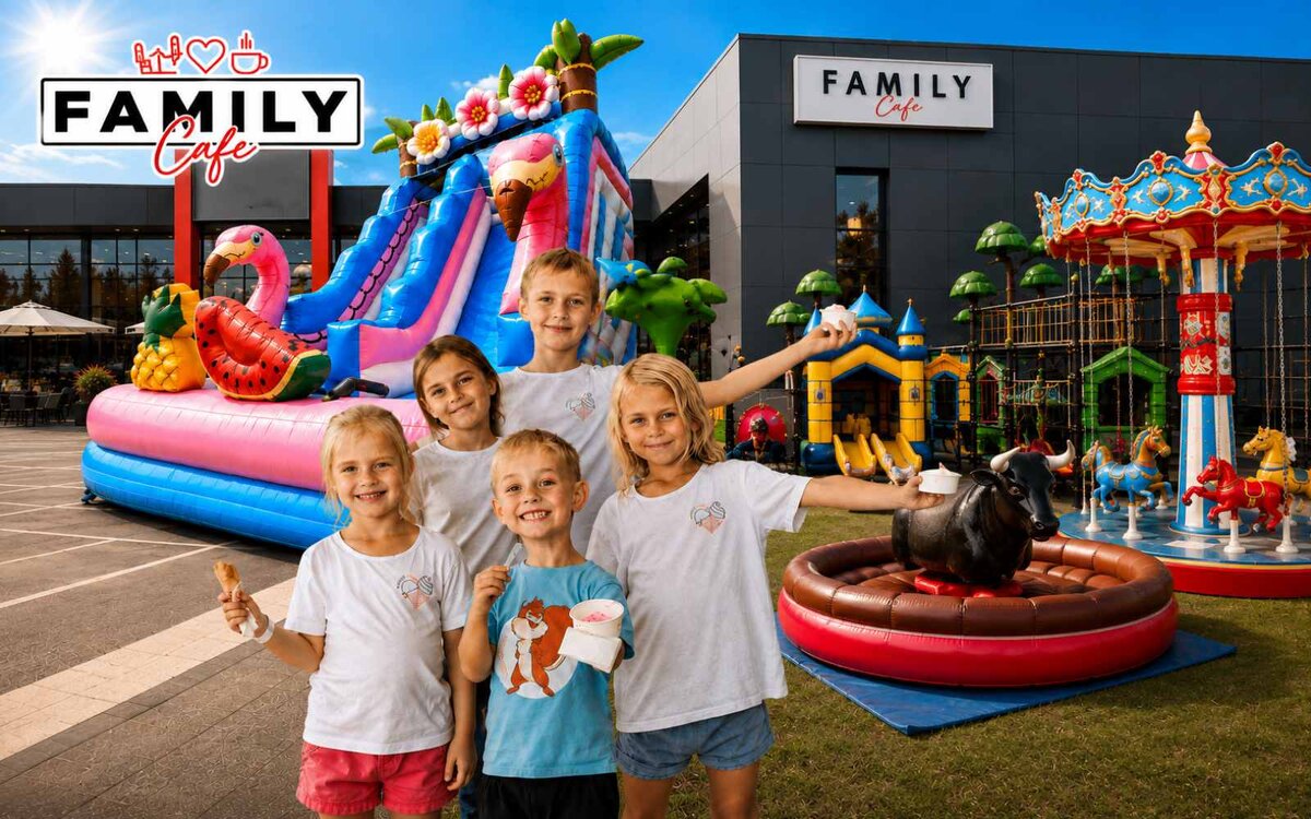Family dan pred Family Cafejem v Lenartu z napihljivimi igrali in zabavo za otroke